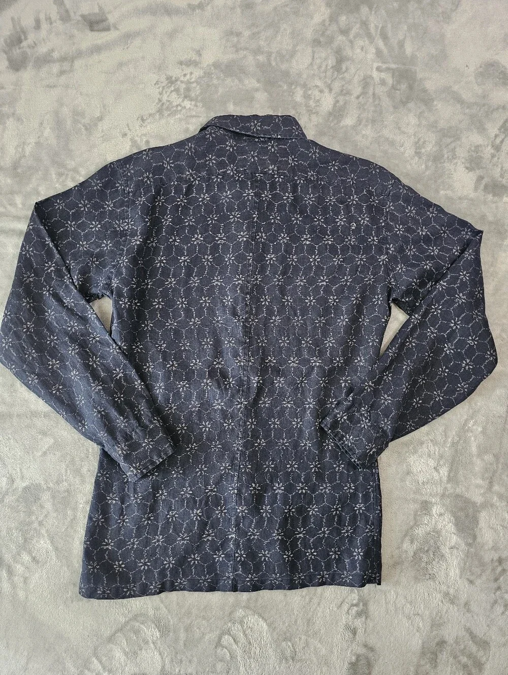 Vintage‎ Banana Republic 100% Linen Button Up Shirt Men's M Geometric Navy
